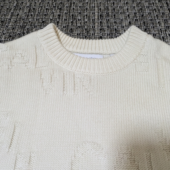 Calvin Klein Like New Men Wool Logo Sweater Size L Off White Crew Neck Pullover - Picture 11 of 14